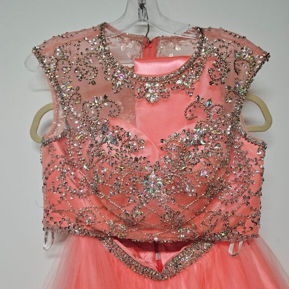 Sparkling Pink Tulle 2 Piece Dress By JULIET Size Small - Picture 3 of 7